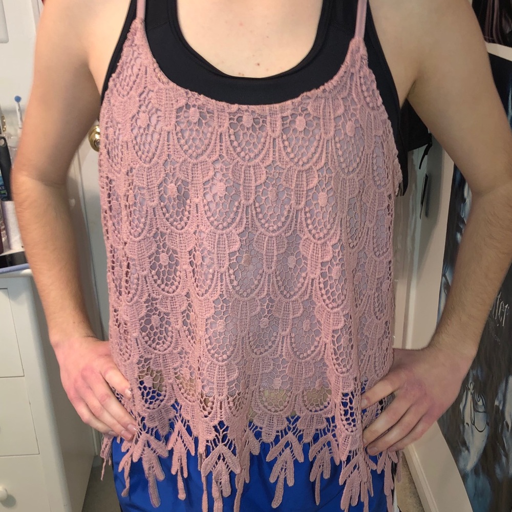 NWOT Pink Lace Tank Top - Picture 6 of 7